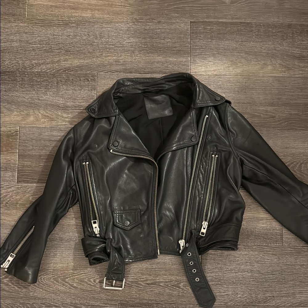 Allsaints cropped Black Leather Jacket